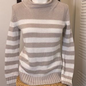J.Crew Always Women's Mock Neck Roll Cotton Ivory/Beige Striped Sweater XS